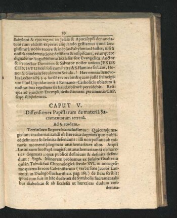 Caput V. Diffensiones Papistarum de materia Sacramentorum terrena.
