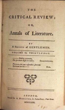 The critical review, or annals of literature. 31. 1771