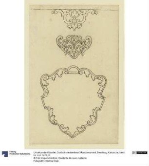 Goldschmiedeentwurf, Randornament, Beschlag, Kartusche