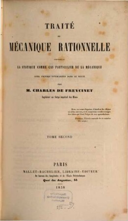 Traité de mécanique rationnelle comprenant la statique comme cas particulier de la mécanique avec figures intercalées dans le texte, 2