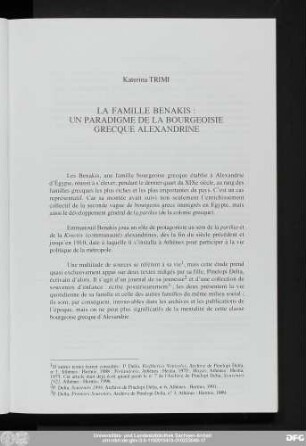 Katerina Trimi La Famille Benakis: Un Paradigme De La Bourgeoisie Grecque Alexandrine