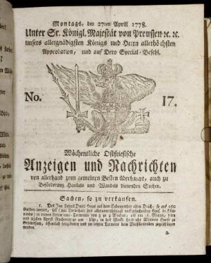 No. 17. Montags, den 27ten Aprill 1778.