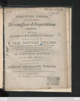 Exercitatio Ivridica Qvaestiones De remissione delinquentium continens
