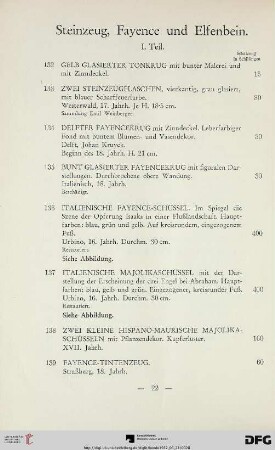 Steinzeug, Fayence und Elfenbein (I. Teil) (Nr. 132-143)