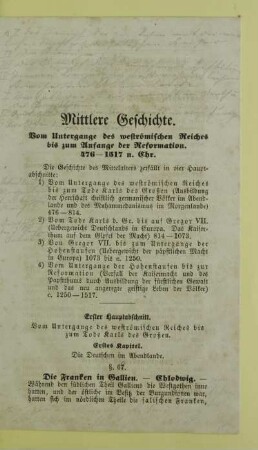 Erster Hauptabschnitt. Vom Untergange des weströmischen Reiches bis zum Tode Karls des Großen