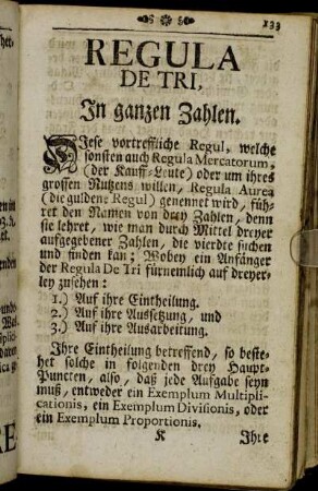 Regula De Tri, in ganzen Zahlen.