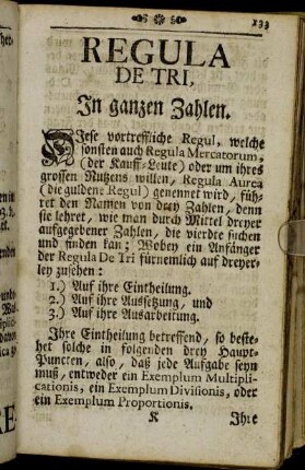 Regula De Tri, in ganzen Zahlen.