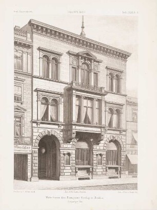 Wohnhaus des Bankier Seelig, Berlin: Perspektivische Ansicht (aus: Architektonisches Skizzenbuch, H. 130/1, 1875)