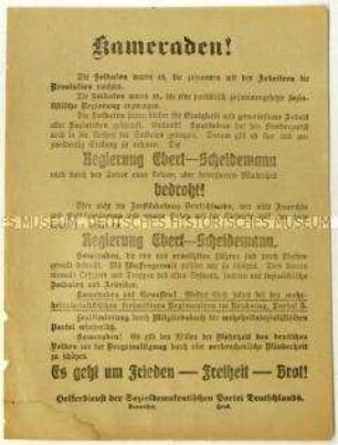 Aufruf des Freiwilligen Helferdienstes der SPD zum Beitritt im Zuge des Januaraufstandes 1919 in Berlin