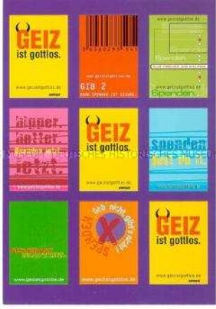 Postkarte der "Anti-Geiz-Kampagne" des Lateinamerika-Hilfswerks Adveniat