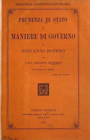 Prudenza di stato o maniere di governo di Giovanni Botero
