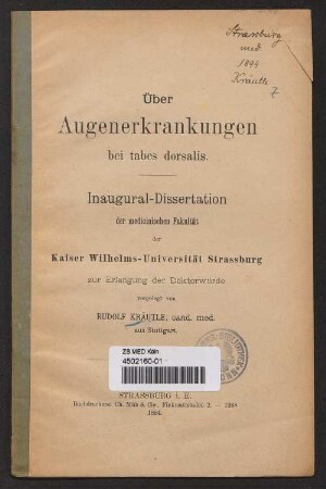 Über Augenerkrankungen bei tabes dorsalis