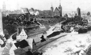 Bautzen. Große Mühle (vorn links) und Stadtansicht, 1846/47, Repro