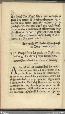 §. 16. Propositio Legationis Caesareae in Congressu Olivae propè Dantiscum