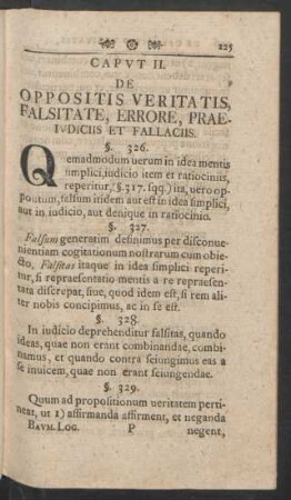 Caput II. De Oppositis Veritatis, Falsitate, Errore, Praeiudiciis Et Fallaciis