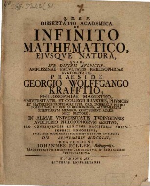 Diss. ... de infinito mathematico, eiusque natura