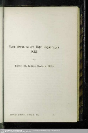 Vom Vorabend des Befreiungskrieges 1813