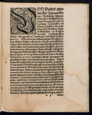 Von Gottes gnaden Wir Johanns Georg/ Postulirter Administrator des Stiffts Straßburg ...
