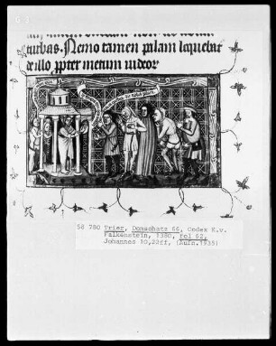 Perikopenbuch des Erzbischofs Kuno von Falkenstein: Christus lehrt während des Laubhüttenfestes im Tempel