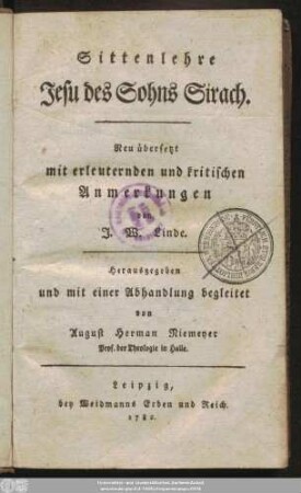 Sittenlehre Jesu des Sohns Sirach
