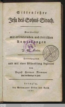 Sittenlehre Jesu des Sohns Sirach
