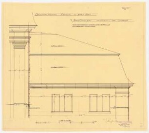 Großherzogliches Museum, Darmstadt Ausführungsprojekt ab 1896: Hinterbau: Ansicht Verwaltungstrakt Hauptgesims 1:25