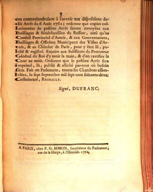 Extrait Des Registres Du Parlement : Du 7 Septembre 1762.
