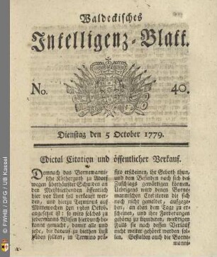 No. 40, Dienstag den 5 October 1779