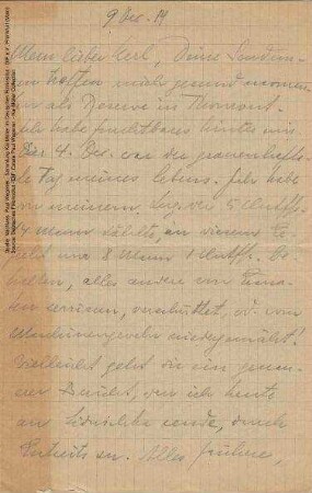 Brief von Paul Wegener an Ernst Pietsch vom 09.12.1914.