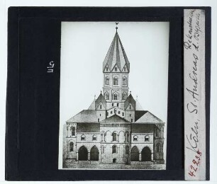 Köln, St. Andreas : Aufriss von Osten, Zeichnung, Rekonstruktion