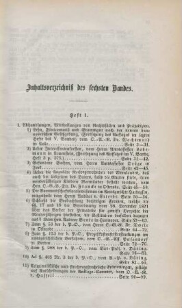 Inhaltsverzeichniß des sechsten Bandes