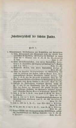 Inhaltsverzeichniß des sechsten Bandes