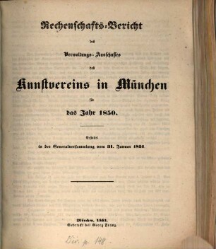 Rechenschafts-Bericht. 1850, 1850 (1851)