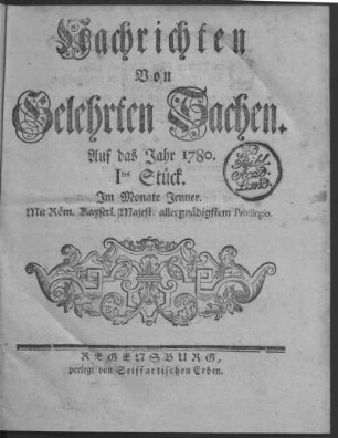 1780: Wöchentliche Nachrichten von gelehrten Sachen auf das Jahr 1780