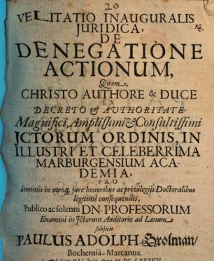 Velitatio inauguralis juridica, de denegatione actionum