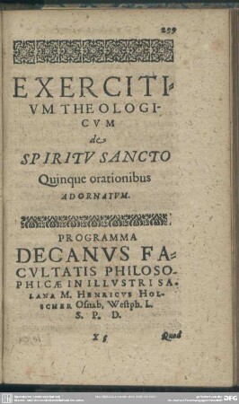 Exercitium Theologicum, de Spiritu Sancto