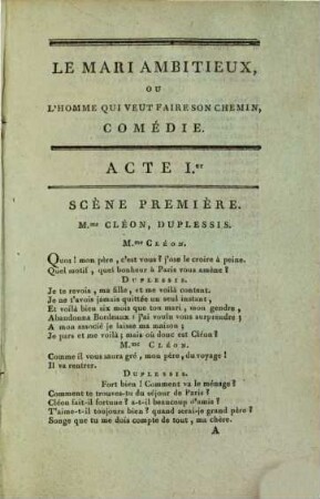 Le mari ambitieux, ou l'homme, qui veut faire son chemin : comédie en 5 actes, et en vers, ...