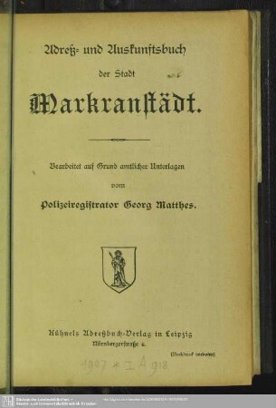1907: Adreß- und Auskunftsbuch der Stadt Markranstädt