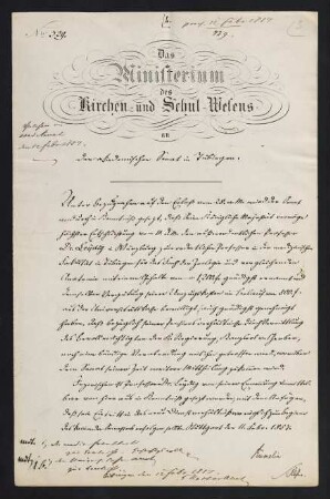 Ministerium des Kirchen- und Schul-Wesens. 12.2.1857