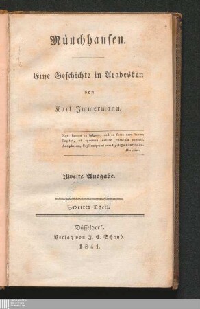 Zweiter Theil: Münchhausen : eine Geschichte in Arabesken