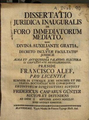 Dissertatio iuridica inauguralis de foro immediatorum mediato