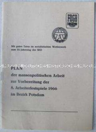 Arbeitsplan zur Vorbereitung der 8. Arbeiterfestspiele