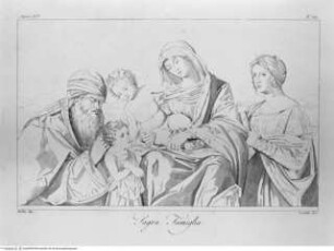 Choix de gravures à l'eau forte, d'après les peintures originales et les marbres de la galerie de Lucien Bonaparte : 142 gravures, Londres : Bulmer [u.a.], 1812. - 7, [142] S. : Ill. ; 2°, Die Heilige Familie (Taf. 67)