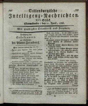 XVI. Stück. Sonnabends: den 22. April, 1786.