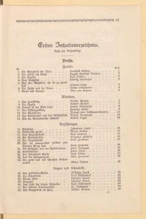 Erstes Inhaltsverzeichnis. Nach der Reihenfolge