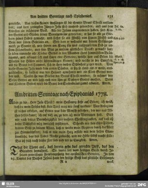 Am dritten Sonntage nach Epiphanias 1778