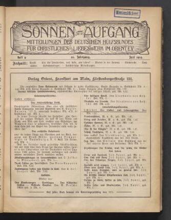 Heft 9. 21. Jahrgang. Juni 1919