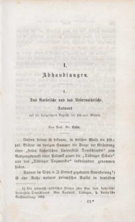175-329 Das Natürliche und das Übernatürliche : Antwort auf die fortgesetzten Angriffe der historisch-politischen Blätter