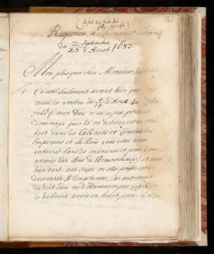 Zz. Une autre Lettre à Mr. Leibn. du 2. Sept. 1683.