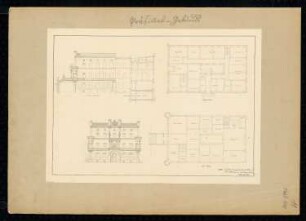 Präsidialgebäude Monatskonkurrenz Oktober 1841: Grundriss Erdgeschoss, 1.Obergeschoss, Aufriss Vorderansicht, Längsansicht mit Längsschnitt (halb und halb)